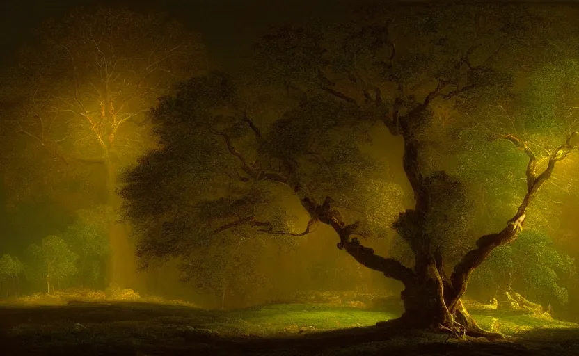 Image similar to a tree made of light painted by thomas cole