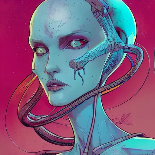 Image similar to comic book illustration, a study of an alien female, post grunge concept art by josan gonzales and wlop, highly detailed, intricate, sci-fiish, sharp focus, Trending on Artstation HQ, deviantart