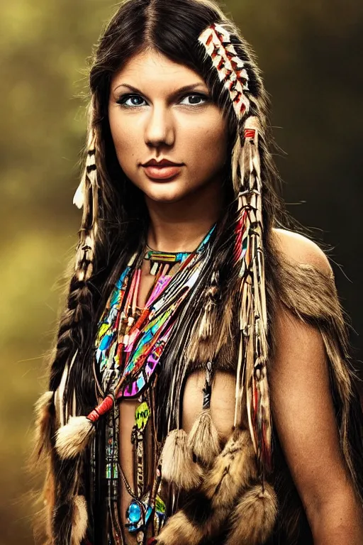 Image similar to Photo of Native American indian woman Taylor Swift, portrait, skilled warrior of the Apache, ancient, realistic, detailed, Taylor Swift