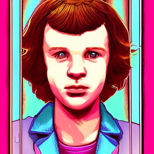 Prompt: a portrait of Eleven from Stranger things by Jones Android ,detailed ,colorful digital, fantasy ,psychedelic ,vibrant