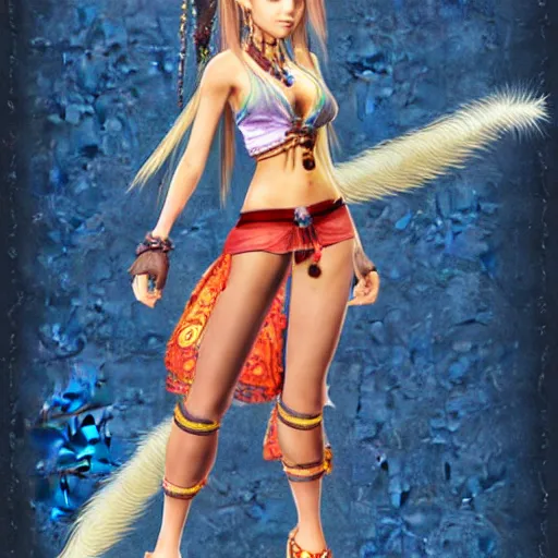 Image similar to character design of shakira by tetsuya nomura, final fantasy x