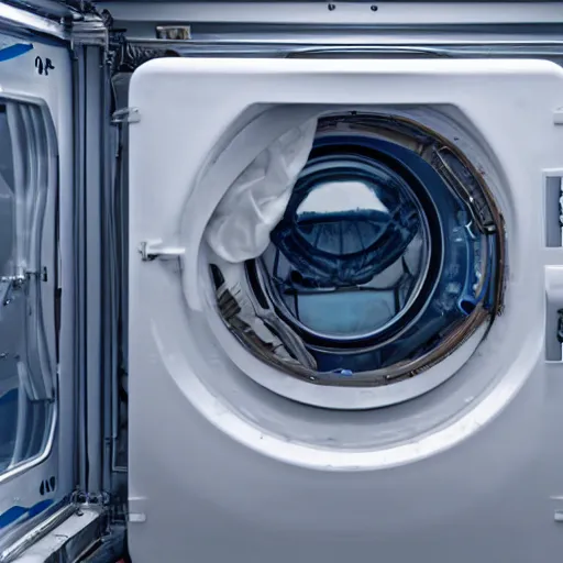 Image similar to Photograph of a terrified astronaut being washed in a washing machine. 8k resolution.