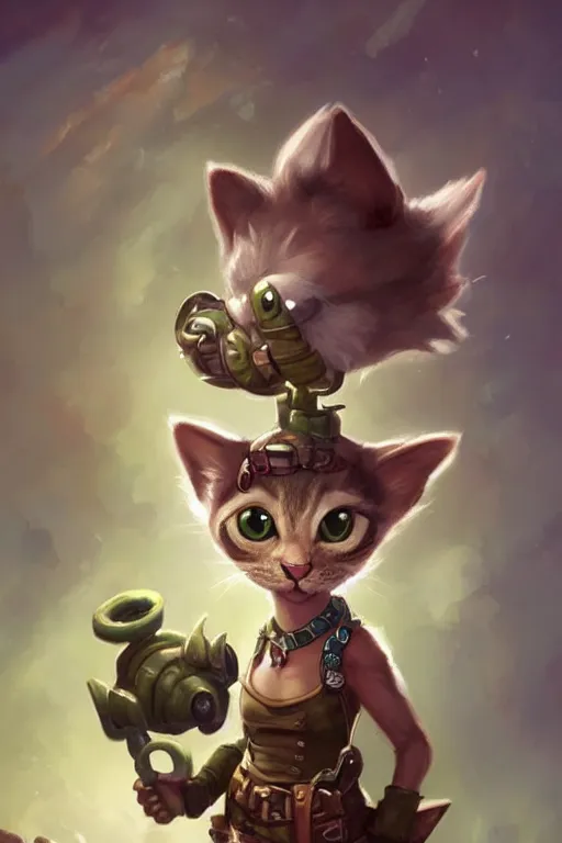 Prompt: cute little anthropomorphic Cat with big green eyes, tiny, small, short, Tank driver outfit, cute and adorable, pretty, beautiful, DnD character art portrait, matte fantasy painting, DeviantArt Artstation, by Jason Felix by Steve Argyle by Tyler Jacobson by Peter Mohrbacher, cinematic lighting