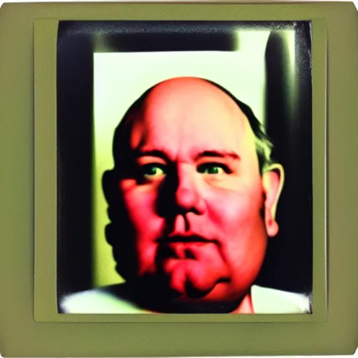 Image similar to color polaroid portrait of a fat man as taken by andy warhol. photography, instant photography, color accurate, photographer, film, integral print