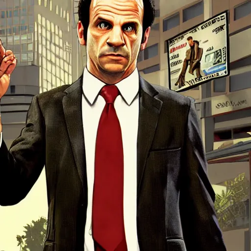 Image similar to Adrian Monk in GTA 5, cover art by Stephen Bliss, loading screen, boxart