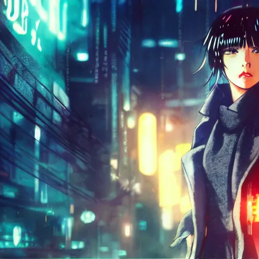 Image similar to an anime cute girl in blade runner 2047
