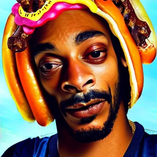 Image similar to a hotdog mixed with the face of snoop dogg