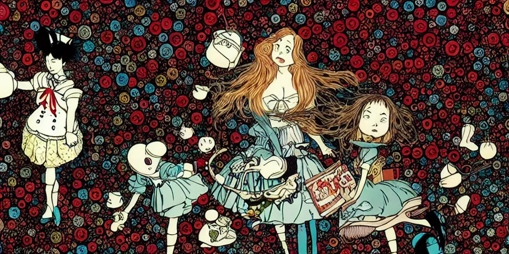 Image similar to alice in wonderland ( 2 0 1 0 ) movie still frame by yuko shimizu by murakami by tim burton