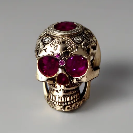 Image similar to A skull is made of ruby crystal.