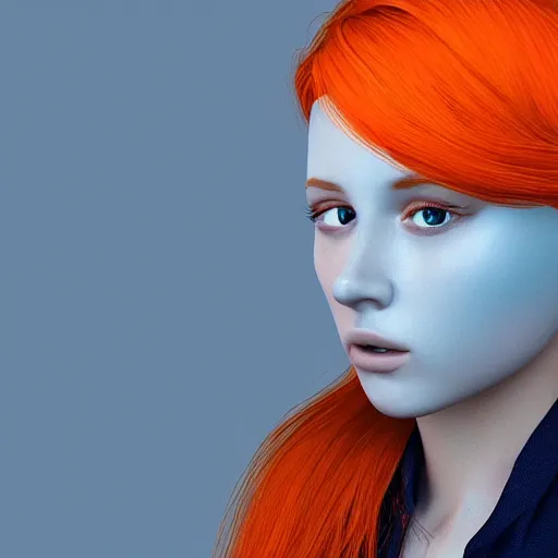 Prompt: Pretty face orange hair, light blue background, 8k, award-winning photorealistic