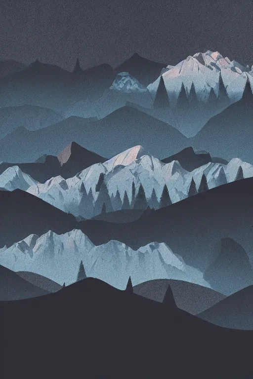 Image similar to digital matte fantasy dreamy mountain scape dark tones, 8 k by tyler hobbs #