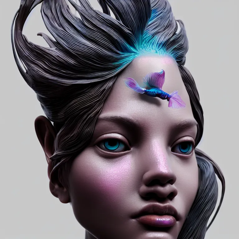 Image similar to goddess full painted acryllic sculpture close-up portrait. orchid bird betta fish, intricate artwork by Tooth Wu and wlop and beeple. octane render, trending on artstation, greg rutkowski very coherent symmetrical artwork. cinematic, hyper realism, high detail, octane render, 8k