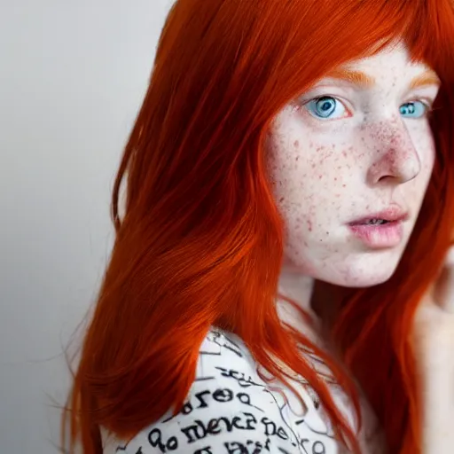 Prompt: a portrait of a redhead girl with freckles
