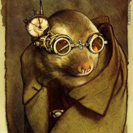 Prompt: a rat with steampunk googles, by Alfons Maria Mucha