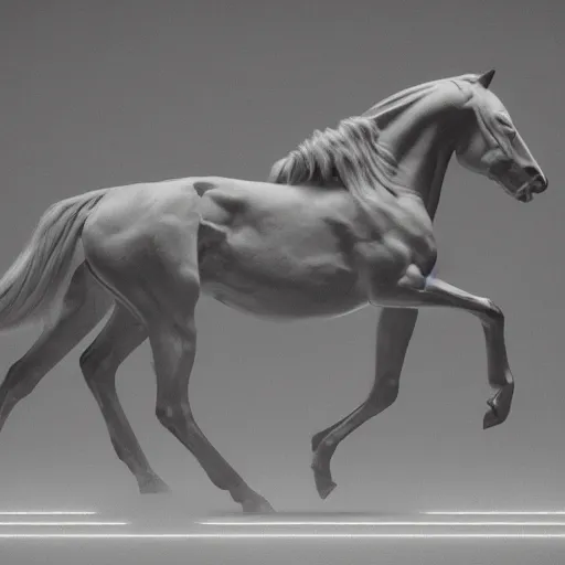 Image similar to neon digital fantasy horse by Eadweard Muybridge and George Stubbs reimagined by industrial light and magic, digital screenshot, trending on artstation