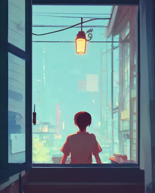 Image similar to seen through a window, diner, detailed, cory loftis, james gilleard, atey ghailan, makoto shinkai, goro fujita, studio ghibli, rim light, exquisite lighting, clear focus, very coherent, plain background, soft painting