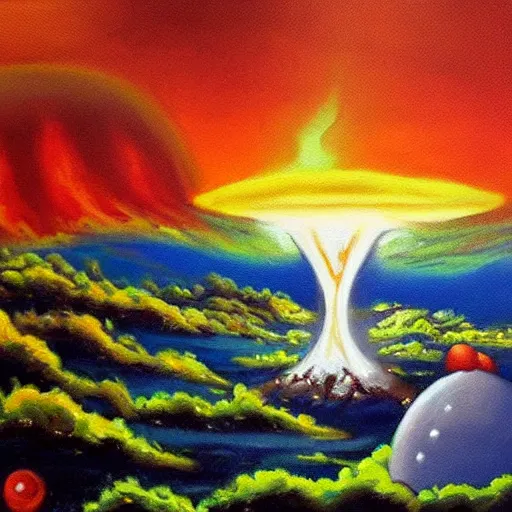 Image similar to a painting of a very relaxing and cute nuclear explosion