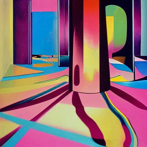 Image similar to colorful liminal space by Salvador Dali, shiny floors, minimalist, stunning, light and shadows, horror