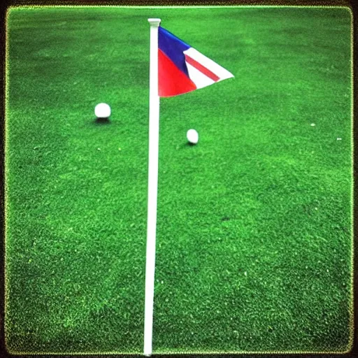 Image similar to “ hamster coming out of a golf hole, golf flag next to the hole, golf lawn ”