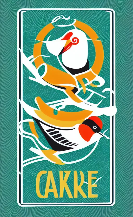 Prompt: poker card design, simple aesthetic, vector line art, solid colors, japanese crane bird in center, rounded elements, vivid colors, clean style, trending on kickstarter