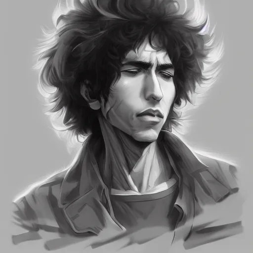 Prompt: anime portrait of bob dylan as a muscular anime boy by stanley artgerm lau, wlop, rossdraws, james jean, andrei riabovitchev, marc simonetti, and sakimichan, trending on artstation