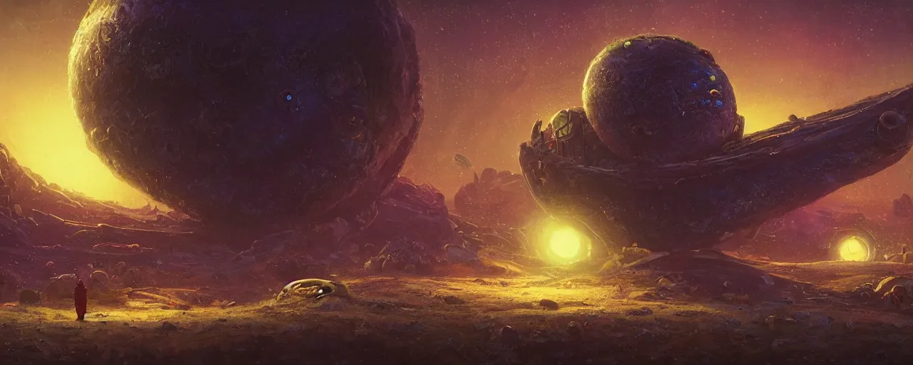 Image similar to ” outer planet with strange and mysterious eggs and larvae, [ art by paul lehr, cinematic, detailed, epic, widescreen, opening, establishing, mattepainting, photorealistic, realistic textures, octane render ] ”