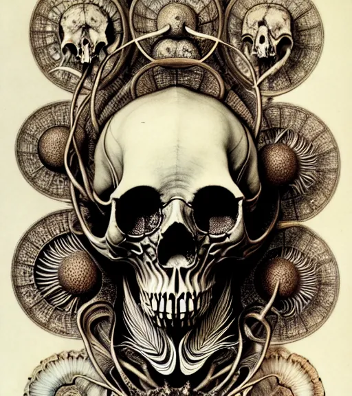 Image similar to art forms of nature by ernst haeckel, memento mori by arthur rackham, ornate antique porcelain beautiful skull mask, ultrasharp, photorealistic, hyperdetailed, octane render, polished, art nouveau, neo - gothic, gothic, intricate ornamental organic filigree, art nouveau botanicals, art forms of nature by ernst haeckel, horizontal symmetry, symbolist, visionary