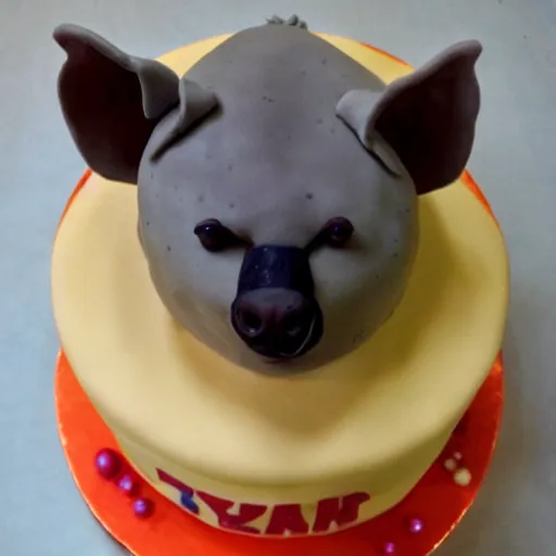 Prompt: cute hyena made of cake on top of birthday cake