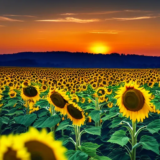 Image similar to sunflower fields at sunrise, cinematic view