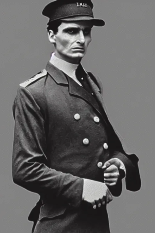 Prompt: patrick bateman as a french general during ww 1, black and white photography