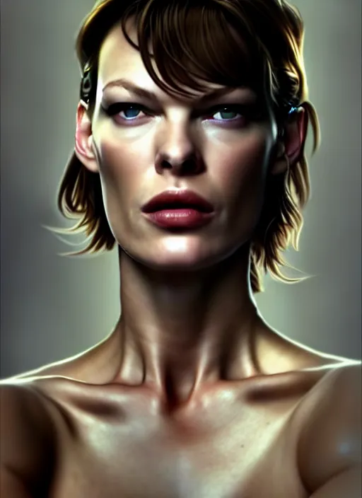 Image similar to milla jovovich wearing tape, far future, sharp focus, highly detailed, trending on artstation, intricate, painting by rutkowski