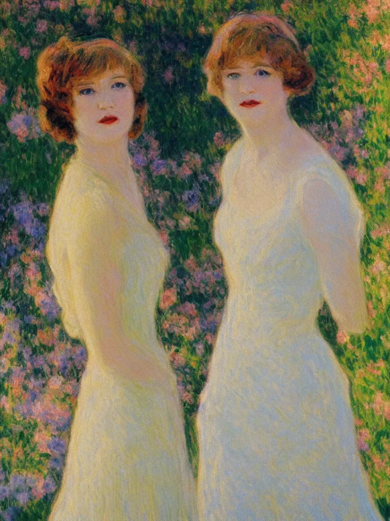 Image similar to portrait of < zelda fitzgerald > as a beautiful young lady, in the sun, slim, out of focus, pleinairism,, backlit, closeup, oil on canvas, atr by monet, in the style of le promenade, smooth, impressionnisme, 8 k