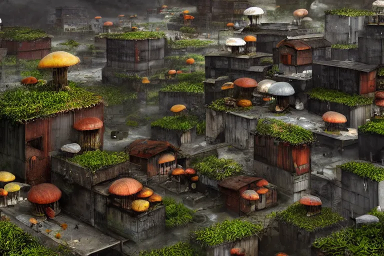 Image similar to simplicity, favela fungal beehive, streamlined environment, industrial factory, cheerful, award winning art, epic dreamlike fantasy landscape, ultra realistic,