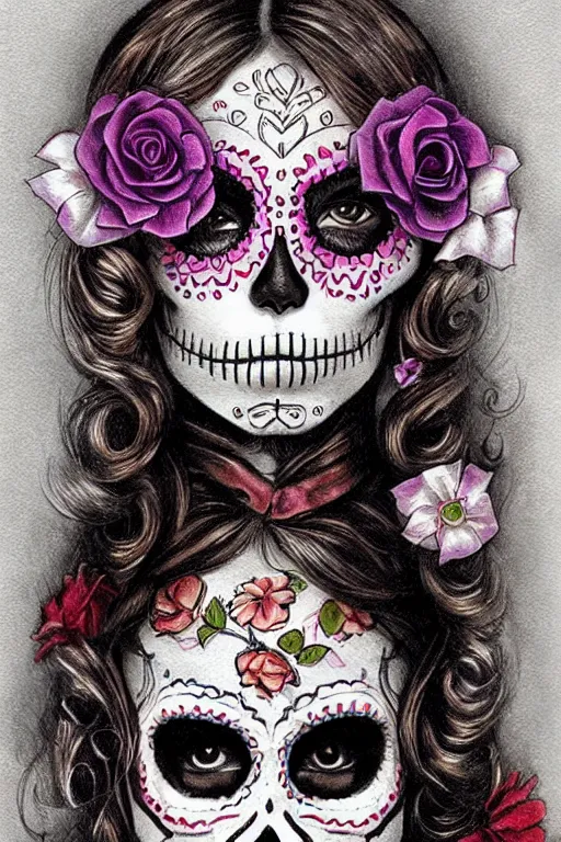 Image similar to Illustration of a sugar skull day of the dead girl, art by james gurney