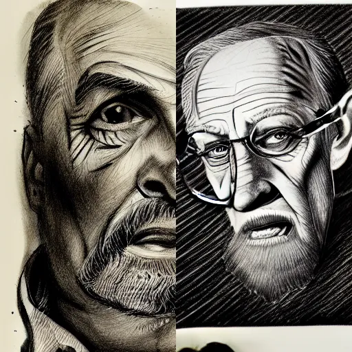 Image similar to portait of old man, studio light, realistic, ink, line drawing, sketch, fineart