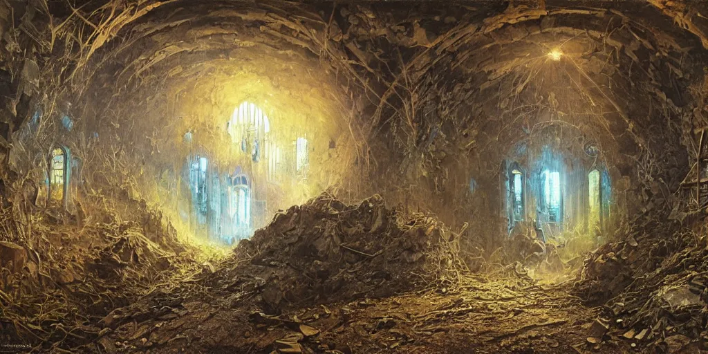 Image similar to masonic portal inside abandoned ghost mine, bruce pennington