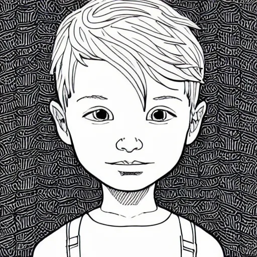 Prompt: clean simple line art of a little boy with short hair. no background. well composed, clean coloring book page, beautiful detailed face. coloring book line art by josan gonzalez