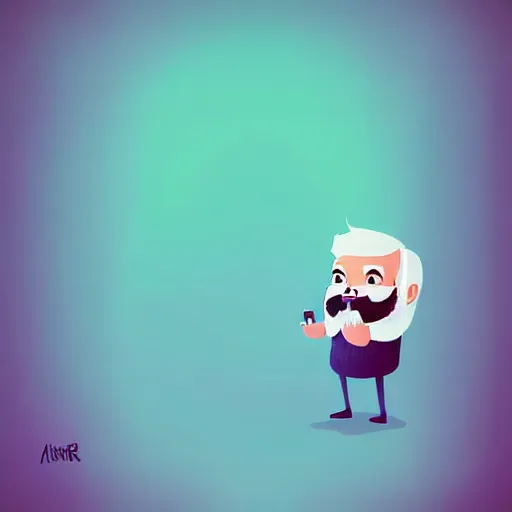 Image similar to curled perspective digital art of a cute cartoon character smiling beard grandpa with baby girl photo camera by anton fadeev