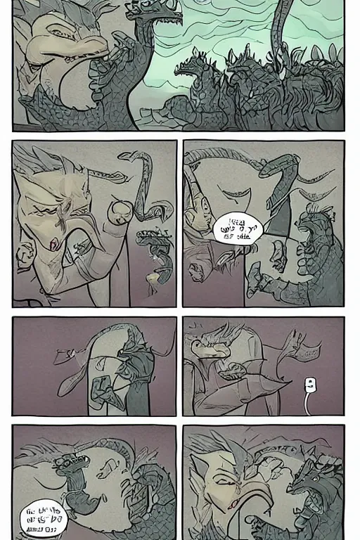 Image similar to a graphic novel comic about dragons, by mike holmes, webcomic, cartoon