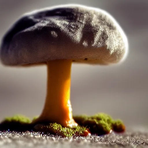 Image similar to a tiny nuclear explosion, mushroom cloud, tilt shift photograph