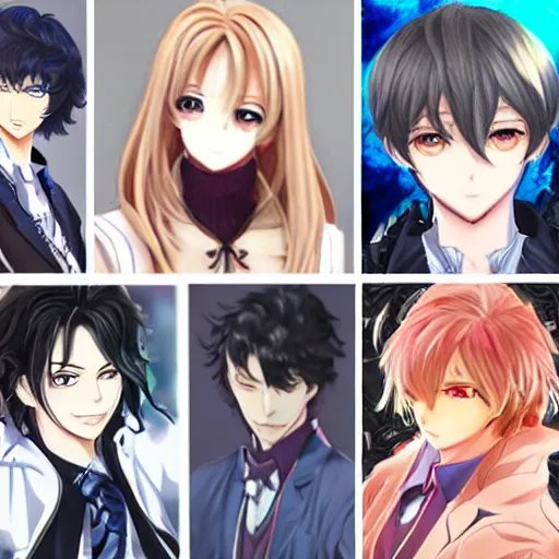 Prompt: new anime otome game characters, detailed