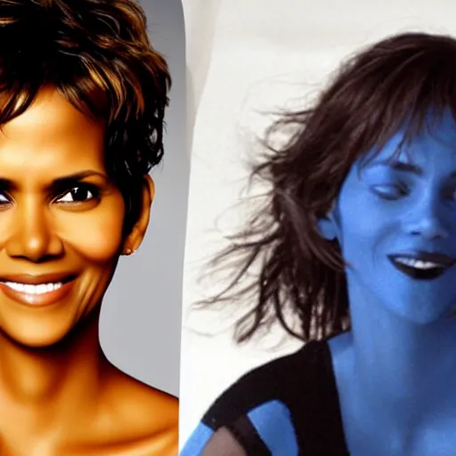 Image similar to halle berry as an anthropomorphic blueberry