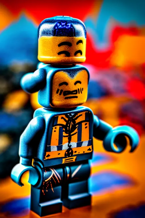 Prompt: closeup studio photograph of a cosmic horror lego mini figurine, depth of field, 5 0 mm, 8 k, soft vignette