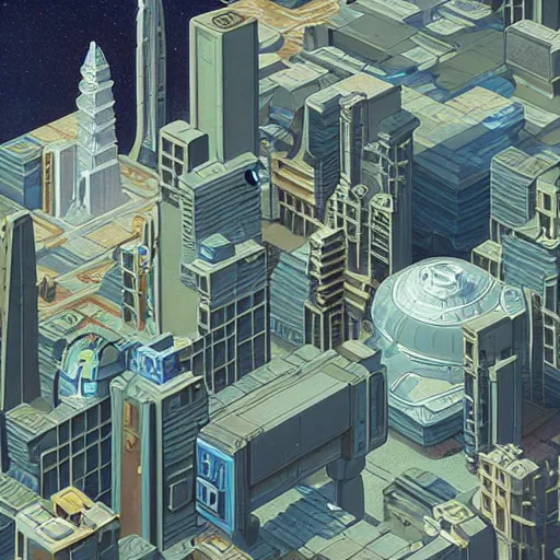 Prompt: isometric sci - fi city by michael whelan. beautiful high quality render.