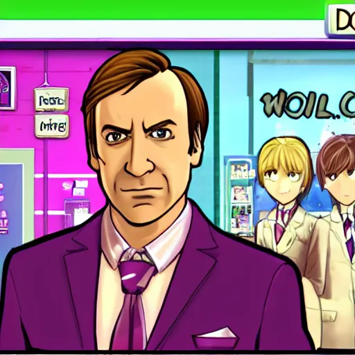 Prompt: screenshot of saul goodman in doki doki literature club