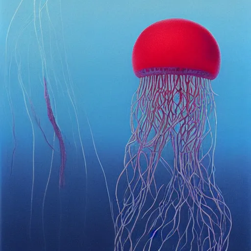 Prompt: jellyfish, painted by Zdzisław Beksiński