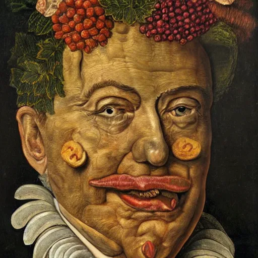 Prompt: a businessman made of money in the style of giuseppe arcimboldo, oil canvas, high quality