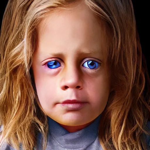 Prompt: photo realistic picture of kid with half face of steve buscemi and other half of amy schumer