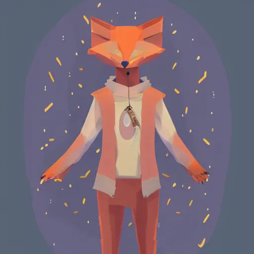 Image similar to aesthetic albino fox fursona portrait, commission of a anthropomorphic lion on fire, fursona wearing stylish clothes, winter armosphere, pastel simple art, low poly