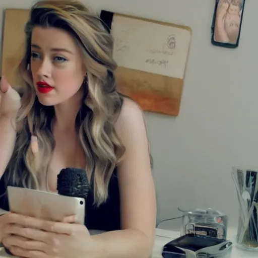 Image similar to chubby Amber Heard doing a livestream on YouTube